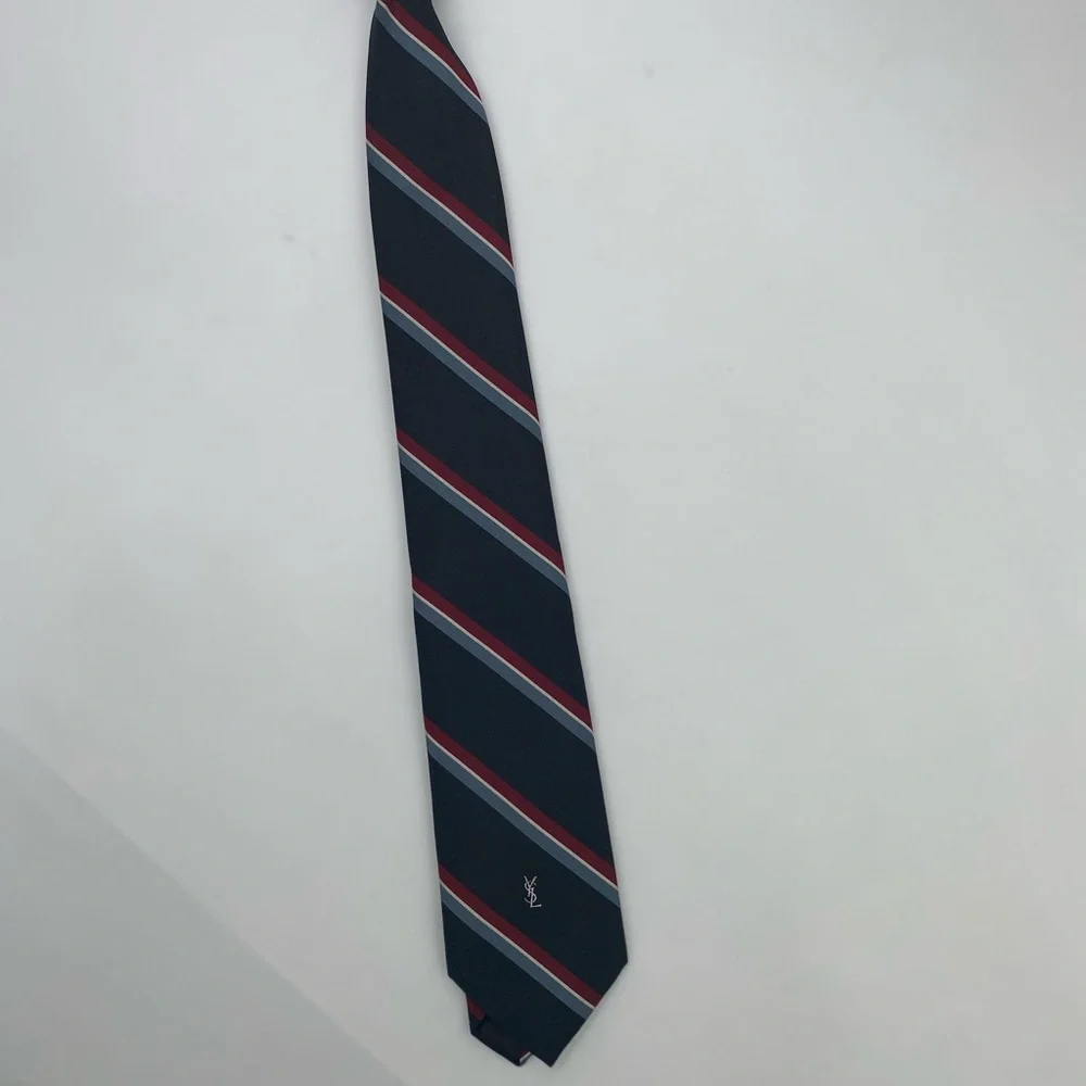 Yves Saint Laurent Black Tie with Red and Blue Stripes - Picture 2 of 7